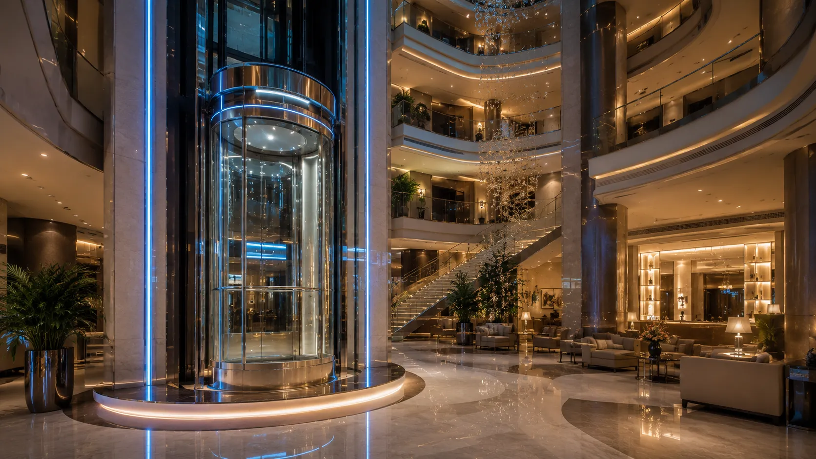 Scenic glass capsule elevator